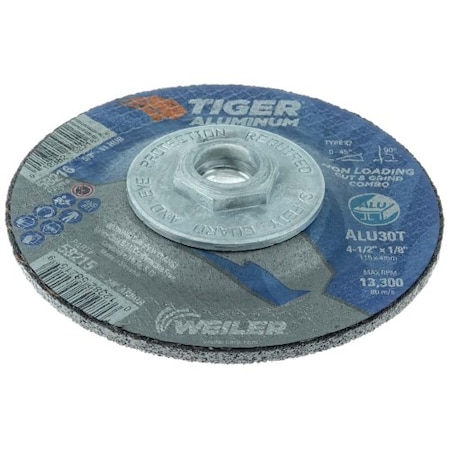Weiler 4-1/2 x 1/8 TIGER ALUMINUM Type 27 Cut/Grind Combo Wheel ALU30T 5/8-11 58216